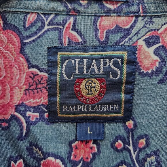 Vintage Chaps Ralph Lauren Mens Blue Red Floral Pocket Button Down Shirt Large - Picture 3 of 6